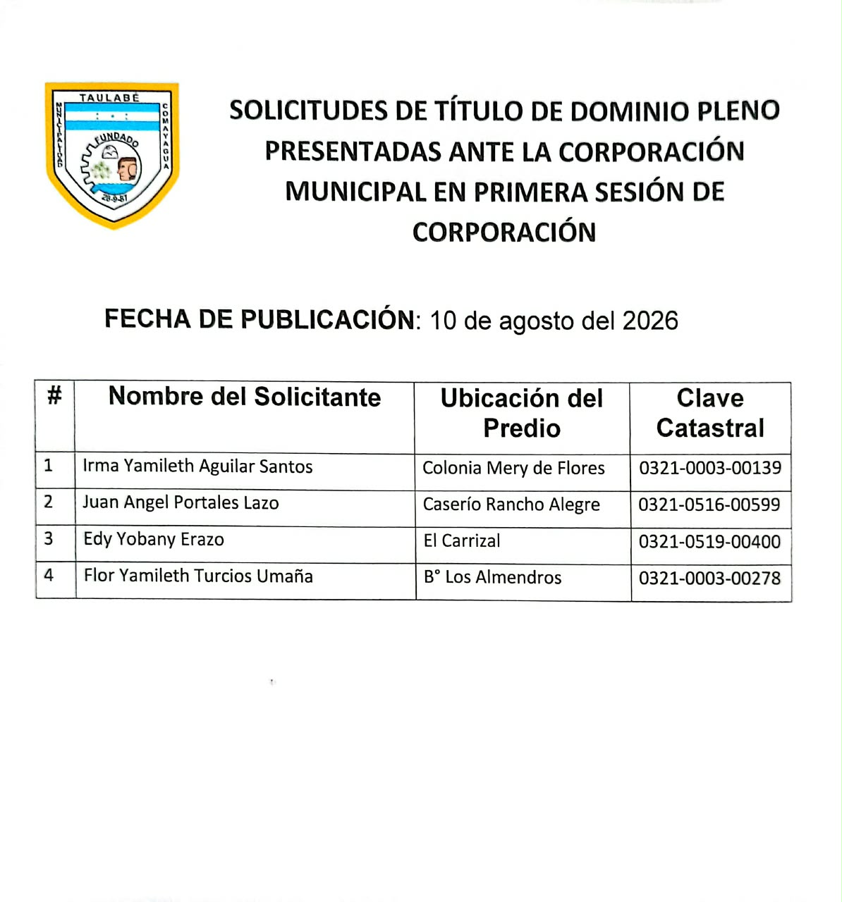 SOLICITUDES DE TÍTULO DE DOMINIO PLENO, 